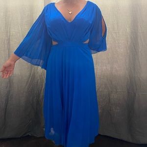 Royal blue pleated midi dress